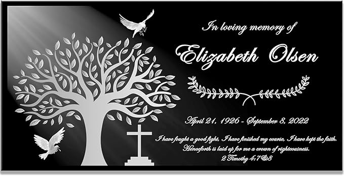 Memorial Stone for Loved Personalized, Grave Marker for Cemetery, Headstone for Graves, Dove Memorial Plaque, Grave Markers, Tombstone Grave Outdoors, Grave Decorations for Cemetery