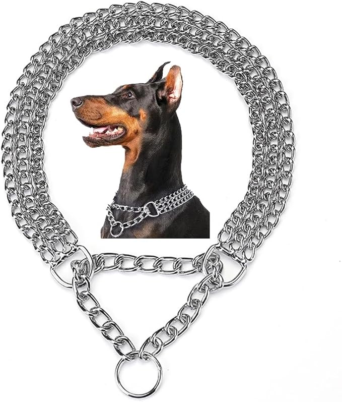 Silver Dog Chain Collar, Heavy Duty Training Triple Row Chains Choker Collar Metal Slip Choke Collar Martingale Collars for Small Medium Large Dog, D2.0mm