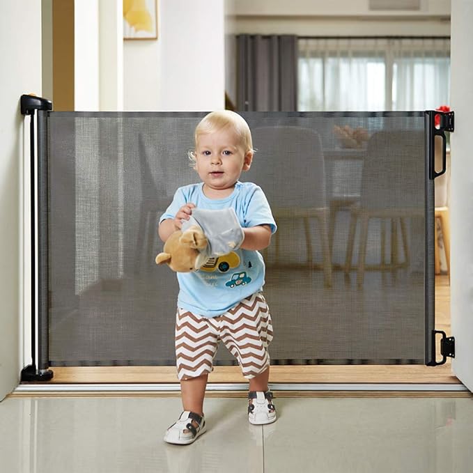 EasyBaby Retractable Baby Gate, 33" Tall, Extends up to 55'' Wide, Grey/Child Safety Baby Gates, Pet Retractable Gates for Stairs, Doorways, Hallways, Indoor and Outdoor
