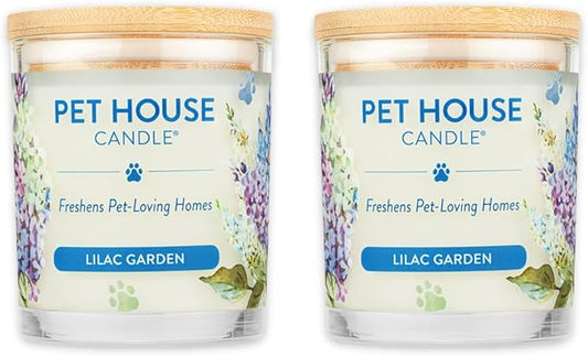 Pet House Candles, Plant-Based, Long Lasting, Clean Burning Scented Candles for Pet Odor - Lilac Garden, 2 Pack