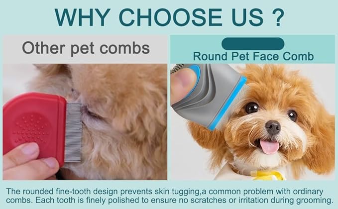PET Facial Grooming Comb，Stainless Steel Tear Stain Remover，Gentle Round-Head Grooming Tool，Stress-free Tear Stain Remover for Dogs & Cats, Cat Grooming Kit，Lightweight & Portable Pet Grooming Brush