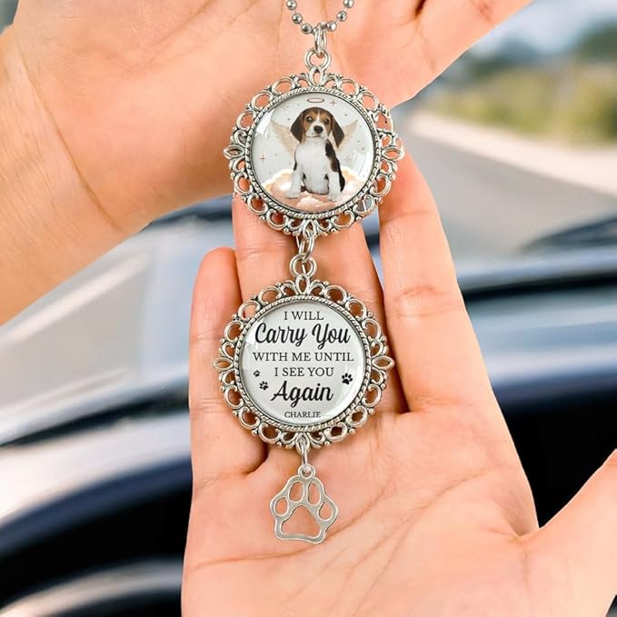 Custom Photo You were My Favorite Hello, Personalized Memorial Metal Car Charm for Pet Loss Gifts, Dog Keepsake Memorial, Loss of Pet Sympathy Gift Dog Ornament, Car Interior Accessories