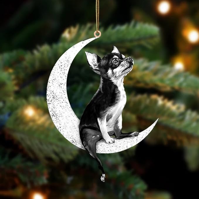 Jxueych Dog Sit On The Moon Dog Memorial Keepsake Christmas Remembrance Ornament to Remember Loved - Loss of Pet Gifts (Chihuahua)