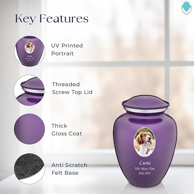 Geturns Embrace Personalized Picture Urn for Small Pets I Purple Photo Cremation Urns for Dogs and Cats I 44 lbs