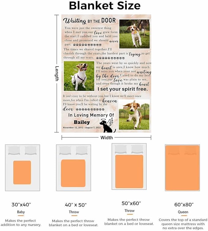 Artsadd Dog Name Custom Throw Blanket with Pictures,Dog Memorial Blanket Personalized Memory Gift for Family and Friends Customized Bed Throw Blanket Sympathy Remembrance Made in USA