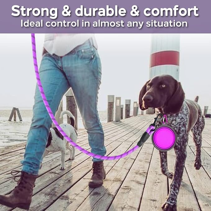 COOYOO 2 Pack Dog Leash 5 FT Heavy Duty - Comfortable Padded Handle - Reflective Dog Leash for Medium Large Dogs with Collapsible Pet Bowl