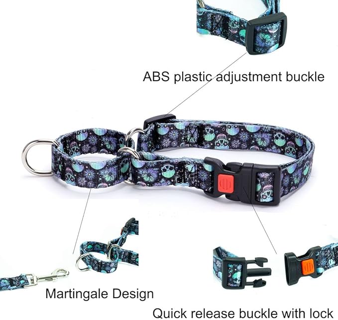 Martingale Collar for Dogs with Buckle, No Slip Escape Proof Limited Choke Pinch Pet Collars Quick Release Snap with Lock for Small Medium Large Breed, Colorful Geometric Triangles L