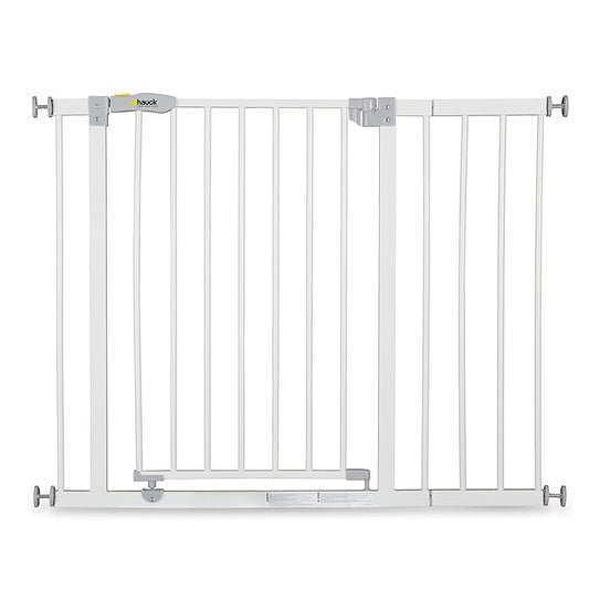 hauck Open N Stop Pressure Fit Baby & Pet Safety Gate w/ 8" Extension, Accommodates 37.8 to 39.75" Wide Home Doorway, Stairway, or Hallway, White