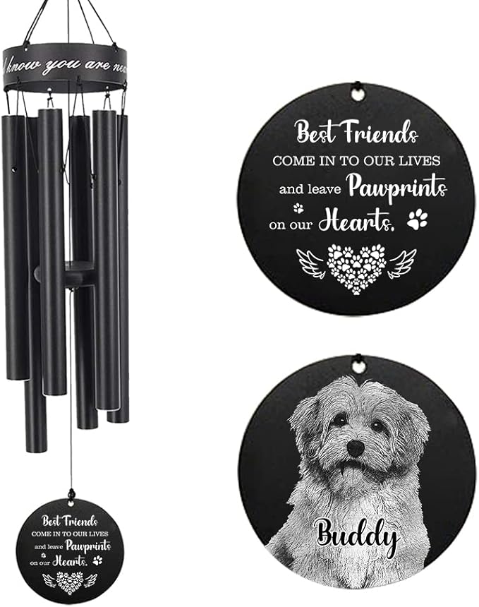 Personalized Name Photo 30" Wind Chimes, Produced in USA Pet Memorial Gifts for Loss of Dog, Custom Picture Dog Remenbrance Gift in Memory, Sympathy Family Love Pet Dogs Cat Gift for Son Daughter