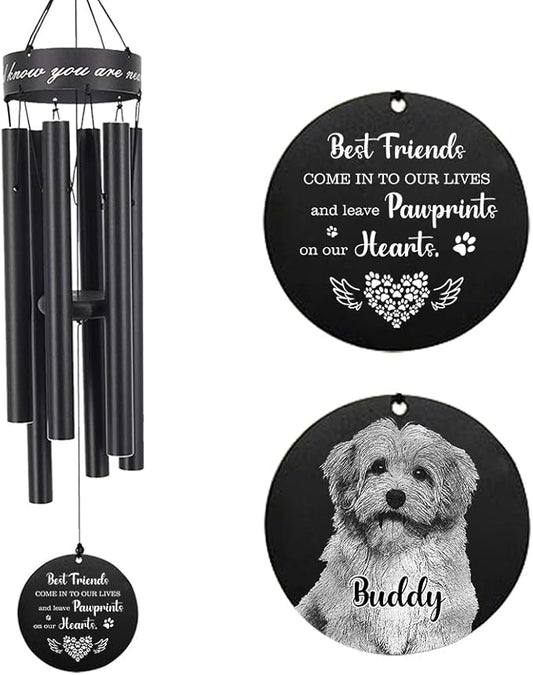 Personalized Name Photo 30" Wind Chimes, Produced in USA Pet Memorial Gifts for Loss of Dog, Custom Picture Dog Remenbrance Gift in Memory, Sympathy Family Love Pet Dogs Cat Gift for Son Daughter