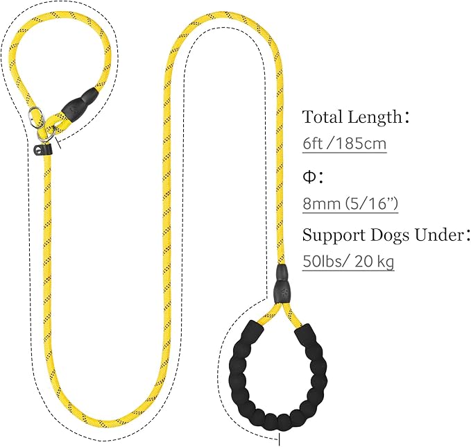 TagME Slip Leads for Dogs that Pull, 6 FT No-Pull Training Leash with Lock, Escape-Proof Design, Reflective & Padded Handle for Small Dogs, Yellow