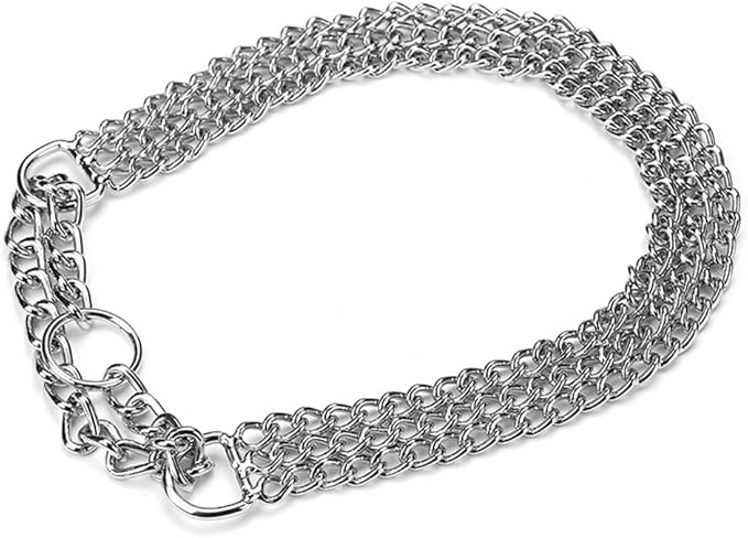 Silver Chain Dog Choke Collars for Large Dogs,Heavy Duty Metal Slip Choke Collar Martingale Collars Training Triple Row Chains Choker Collar for Small Medium Large Dog, D3mm