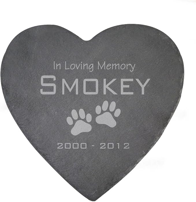 GiftsForYouNow Engraved in Loving Memory Paw Prints Personalized Pet Memorial Garden Stone, 10", Dog Headstone, Heart Shaped Slate
