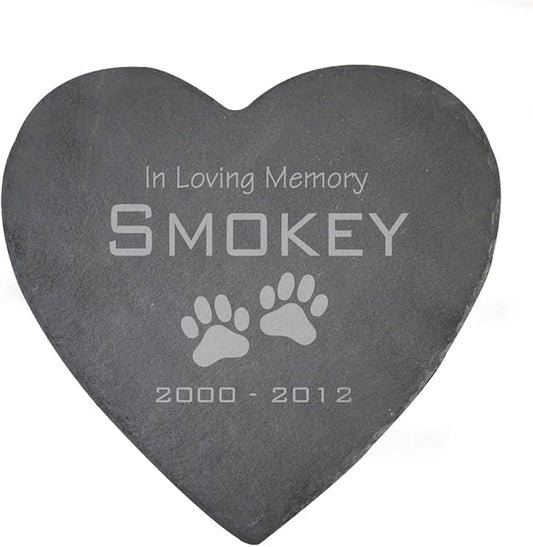 GiftsForYouNow Engraved in Loving Memory Paw Prints Personalized Pet Memorial Garden Stone, 10", Dog Headstone, Heart Shaped Slate