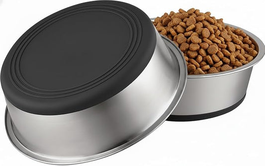 Deep Stainless Steel Non-Skid Dog and Food Bowls, Each Holds Up to 16 Cups, Set of 2 Packs(10.2 x 3.2 Inches)