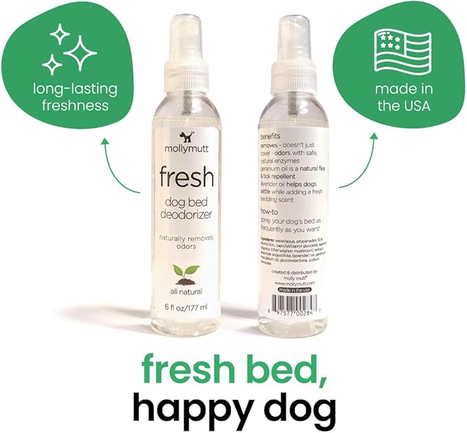 Molly Mutt Fresh Dog Bed Deodorizer, Air Freshener Spray for Dog Bed and Puppy Bed, Infused with Lavender Scent and Geranium Oil, Pet Supplies, 6 fl. oz./177 ml.