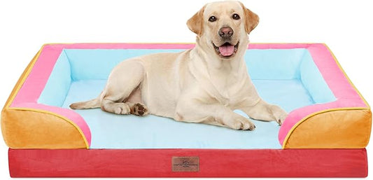 Comfort Expression Orthopedic Dog Bed for Extra Large Dogs 42x30 Inch, Waterproof Egg Crate Foam XL Pet Bed with Removable Bolsters, Dog Couch with Washable Cover & Non-Slip Bottom, Miami