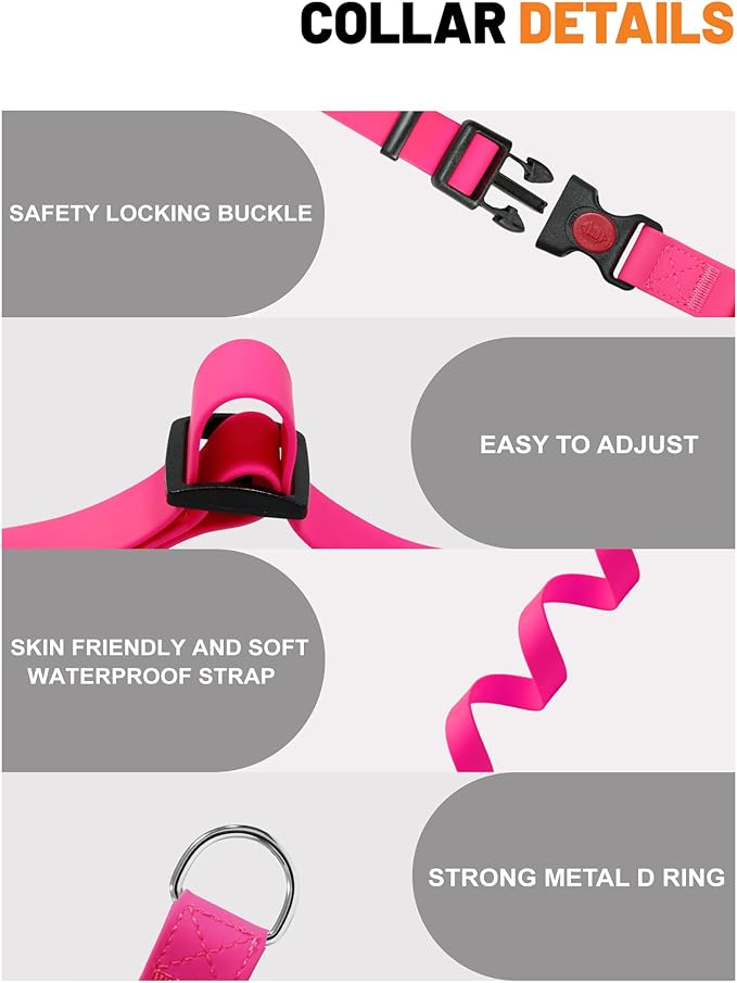 Waterproof Martingale Collar for Dogs,Easy to Clean Dog Collars with Safety Quick Release Buckle,Rubber Collar for Medium Large Dogs Walking Training (Pink, M (16.5-20.8inch))