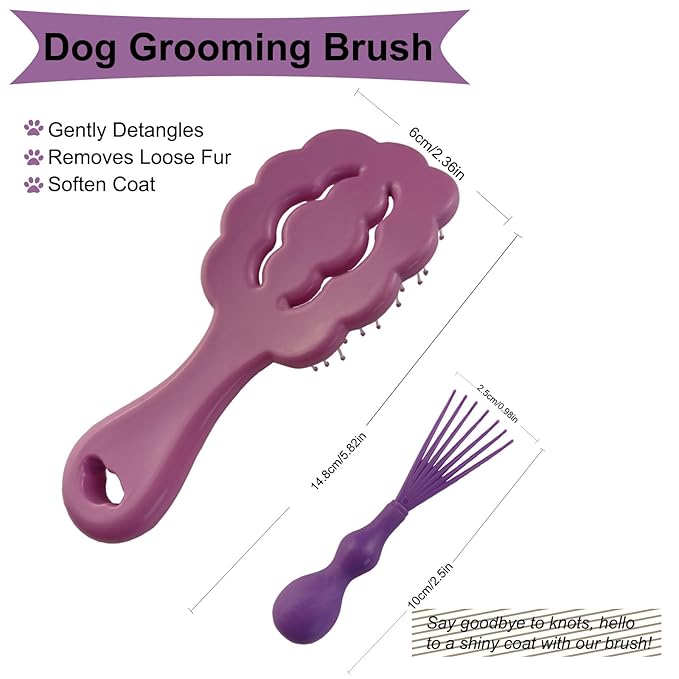 Cloud-Shaped Soft Bristle Puppy Brush for Small Dogs - Yorkie, Shih Tzu, Maltese, and Toy Poodles Grooming Tool with Detachable Lint Comb and Gift Box （Purple）