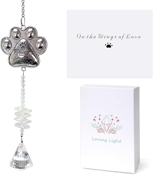 Pet Memorial Suncatcher - Loss of Pet Sympathy Gift for Dog and Cat Owners with Crystals, Indoor Window Suncatchers, Bereavement Gifts Dog Memorial (Transparent)