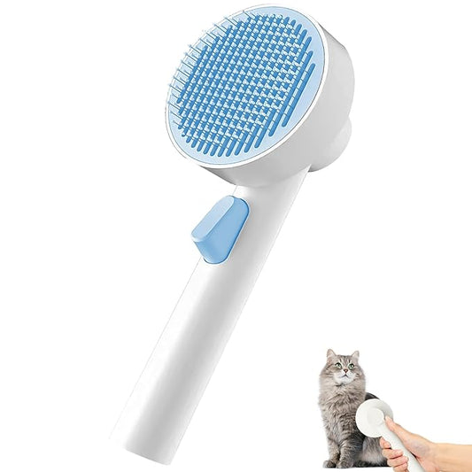 Self Cleaning Dog Brush for Shedding，2-in-1 Skin Friendly Grooming Tool with Round Cake Design, Gentle Deshedding Brush for Dogs Cats Rabbits Long Short Hair Pets | Easy Clean (Blue)