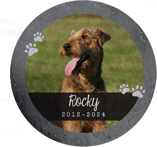 GiftsForYouNow Engraved Personalized Pet Memorial Garden Stone, 10", Dog Headstone, Slate, Round Picture