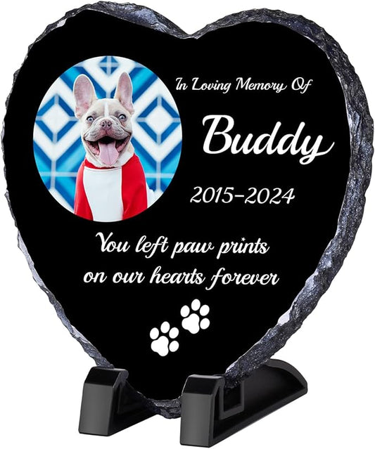 Pet Memorial Stones for Dogs, Dog Memorial Stone Outdoor, Pet Headstones for Dogs, Memorial Gifts for Loss of Dog, Custom Stone Picture Frame Plaque with Name/Text