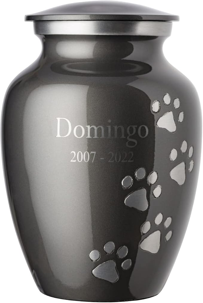 Ottillie Paws Premier Series Pet Urn for Dogs and Cats with Personalized Laser Engraving (Small - Pets up to 25 lbs, Slate with Vertical Pewter Paws)