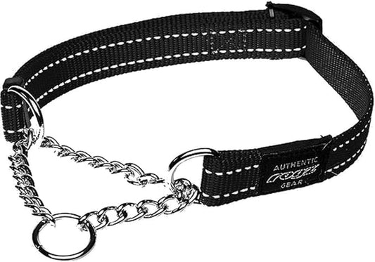 Rogz Utility Medium 5/8-Inch Reflective Snake Obedience Half-Check Dog Collar, Black