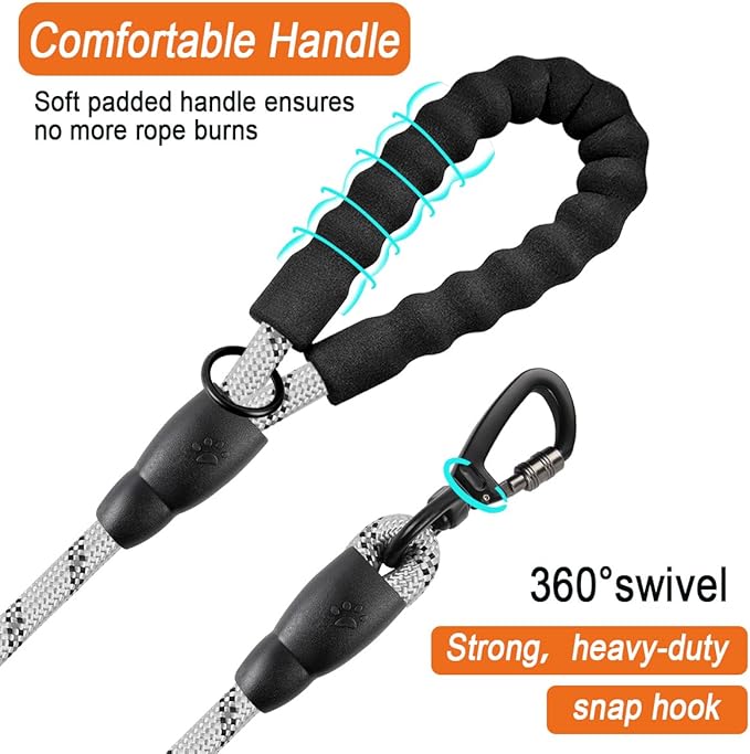 BARKBAY Dog Leashes for Large Dogs Heavy Duty Dog Leash 2 Pack 5 FT with Comfortable Padded Handle Highly Reflective Threads for Medium Large Dogs Walking Training Running (5FT-1/2,Gray+Black)