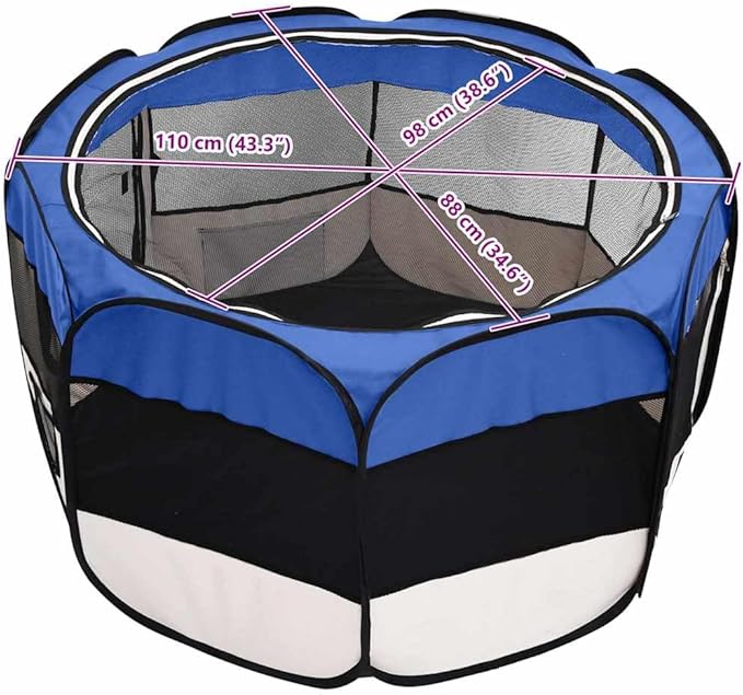 vidaXL Foldable Dog Playpen in Blue-Cream - Portable Design with Carrying Bag, Zipper & Side Pockets - Ideal for Training, Sleep and Play - Polyester & Steel Construction