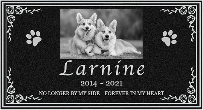 Personalized Memorial Granite Stone, headstones for Graves，Grave Markers for Cemetery， Engraved with Photo with Paw Print, Memorial Stones for Loved Ones,or Pet, Dog, Cat (Paw 3) …
