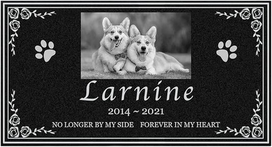 Personalized Memorial Granite Stone, headstones for Graves，Grave Markers for Cemetery， Engraved with Photo with Paw Print, Memorial Stones for Loved Ones,or Pet, Dog, Cat (Paw 3) …