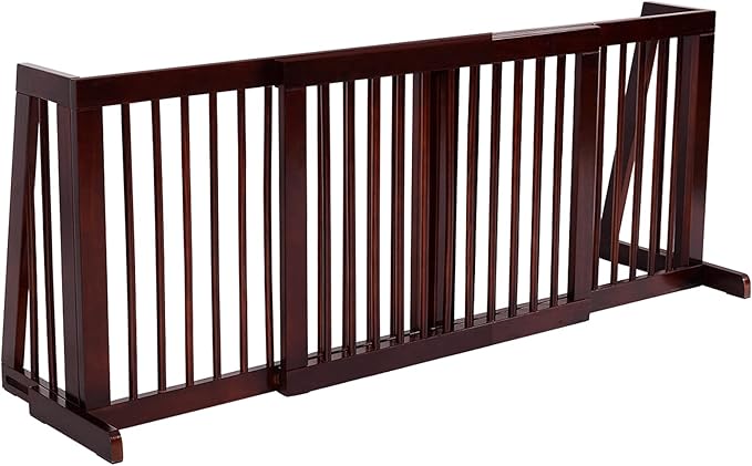 PETSITE 28"-80" Adjustable Wooden Pet Dog Gate, Freestanding Step Over Fence for Corridor Doorway Stairs