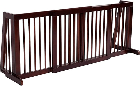 PETSITE 28"-80" Adjustable Wooden Pet Dog Gate, Freestanding Step Over Fence for Corridor Doorway Stairs