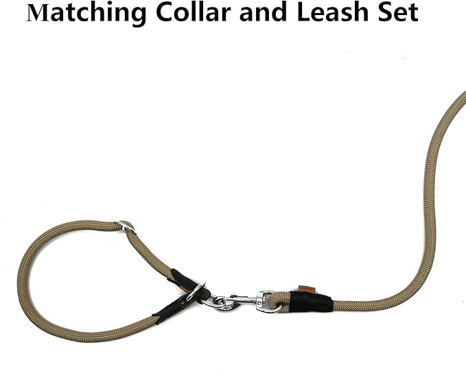 Dog Leash, Braided Rope Traction – Walking Training Lead for Medium/Large Dogs ((1/2") x 2FT, Khaki)