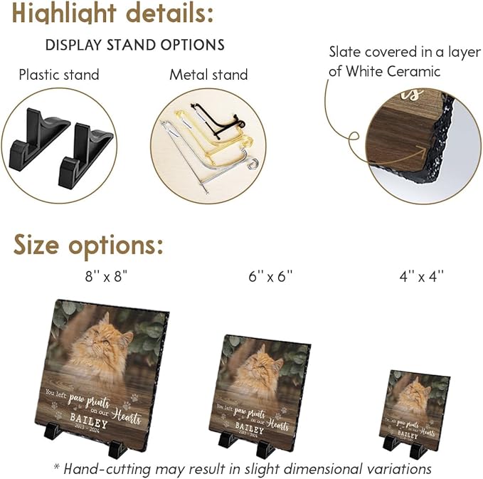 Custom Memorial Gifts: Square Headstone - Cat Paw Prints, Grave Decorations for Dog Cemetery, Photo Frame Stamped in Pet Lovers' Hearts, Meaningful Gift to Keep Your Furry Friend