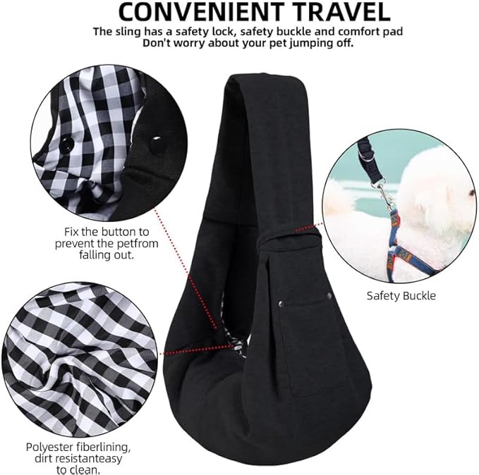 Cat Sling Carrier,Dog Pouch Carrier for Small Dogs 0-15 Lbs,Cat Harness with Portable Pocket (Black)