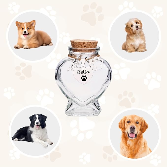 Pet Memorial Bottle for Pet Hair,Keepsake for Dog Hair with Heart Shape Glass,Pet Fur Memorial Fur Urn (Heart)