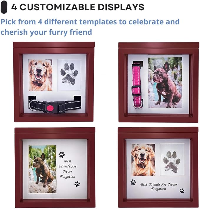 Dog Urn for Ashes, 4 Customizable Displays with Paw Print Ink Kit and Flannel Bag, Pet Urns for Dogs Ashes, Pet Cremation Box, Cat Urn for Ashes, Dog Ashes Keepsake (Brown)