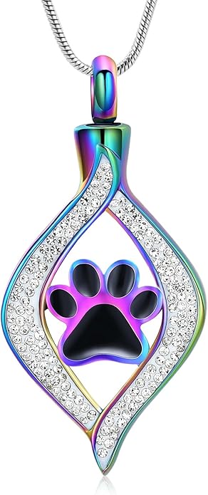 Cremation Jewelry for Ashes The Eye of My Heart Urn Necklace Keepsake with Dog/Cat Paw Memorial Urn Jewelry Stainless Steel Necklace Memorial for Pet Gift for Men Women