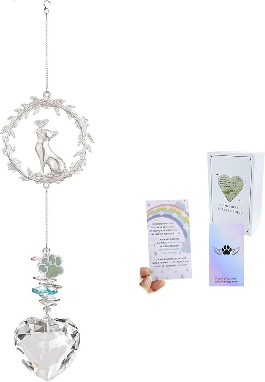 Pet Memorial Suncatcher for Loss of Dog/Cat - Rainbow Prism Sympathy Gift, Crystal Rainbow Maker with Engraved Paw Print, Sympathy Gift for Loss of Pet, Garden & Window Hanging Keepsake