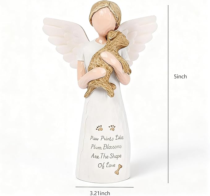 Dog Memorial Sympathy Gift for Loss of Pet, Comforting Bereavement Memorial for Grieving Dog Owners, Hand-Painted Figure，Resin Angel Statues，Garden or Home Memorial Display