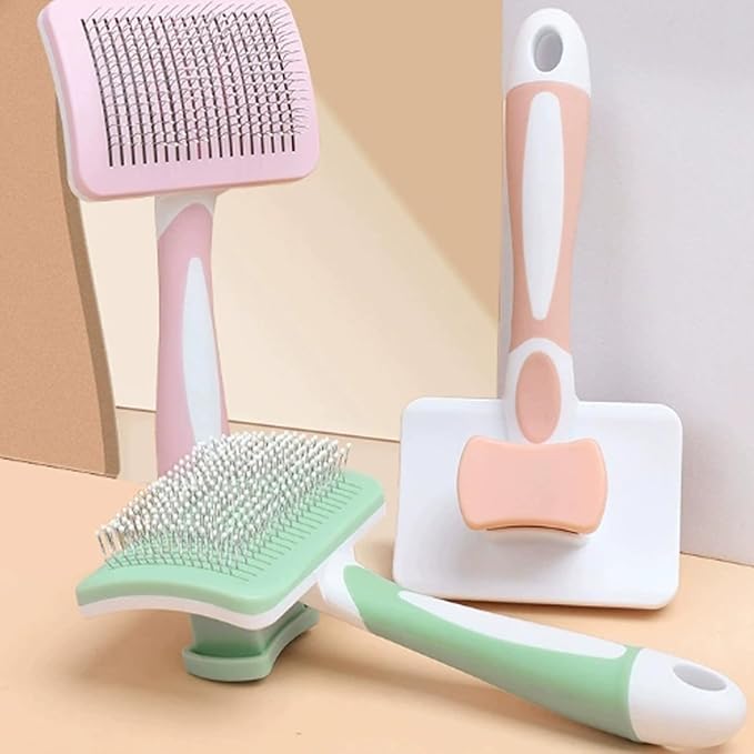 Self Cleaning Slicker Brush for Dogs & Cats, One-Click Pet Grooming Brush, Deshedding Brush for Long & Short Haired Pets, Pink 1 Pack
