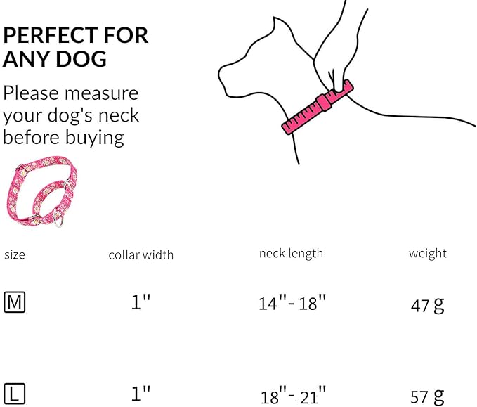 Martingale Collar for Medium Dogs, Girl Dog Collar with Daisy Flowers, Heavy Duty No Pull Dog Collar Floral Design Dog Training Collar, Perfect for Training, Walking, Hunting (Black, M)