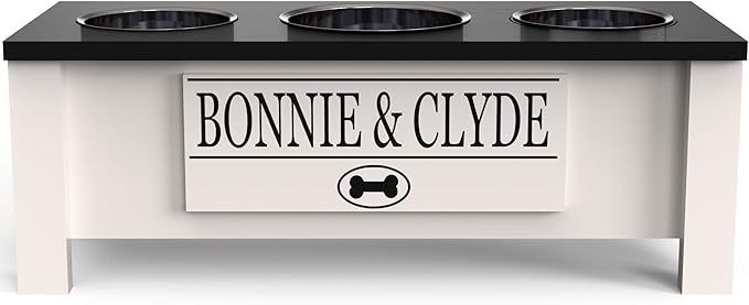 GTW Elevated 3 Bowl Dog Feeding Station - Customized Triple Stand for Medium Size Dog Breeds - Includes Storage & Stainless Steel Bowls (Medium, Black)