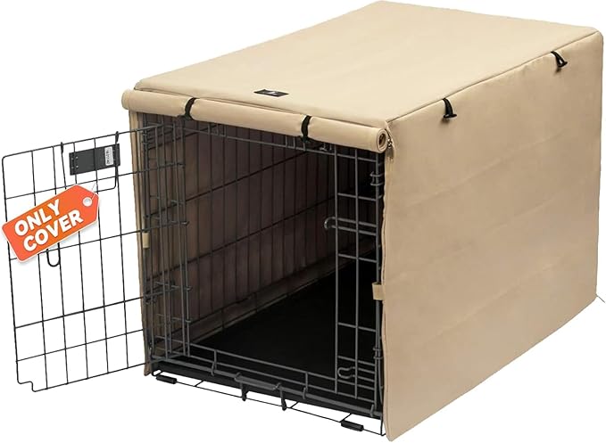 X-ZONE PET Double Door Dog Crate Cover - Polyester Pet Kennel Cover (Fits 24 30 36 42 48 inches Wire Crate) (42Inch, Tan)