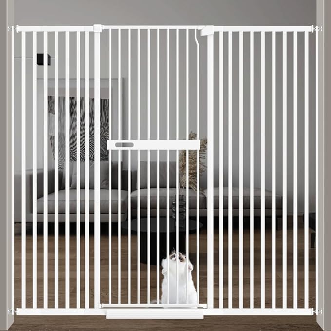 71" Extra Tall 29.92-61.42" Wide Cat Pet Gate for Doorways Indoor Proof，Dog Puppy Safety Baby Gate for Cat Pet, Pressure Mounted No Drill Walk Through Black Metal