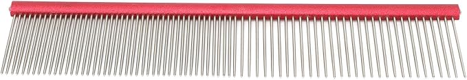 Pet Steel Comb Dogs and Cats, Professional Dog Grooming Comb For Shedding Tangles Knots, Pet Dematting Comb with Rounded Teeth and Non Slip Grip Handle for Long Haired Breeds(Red 16cm/6.3in)