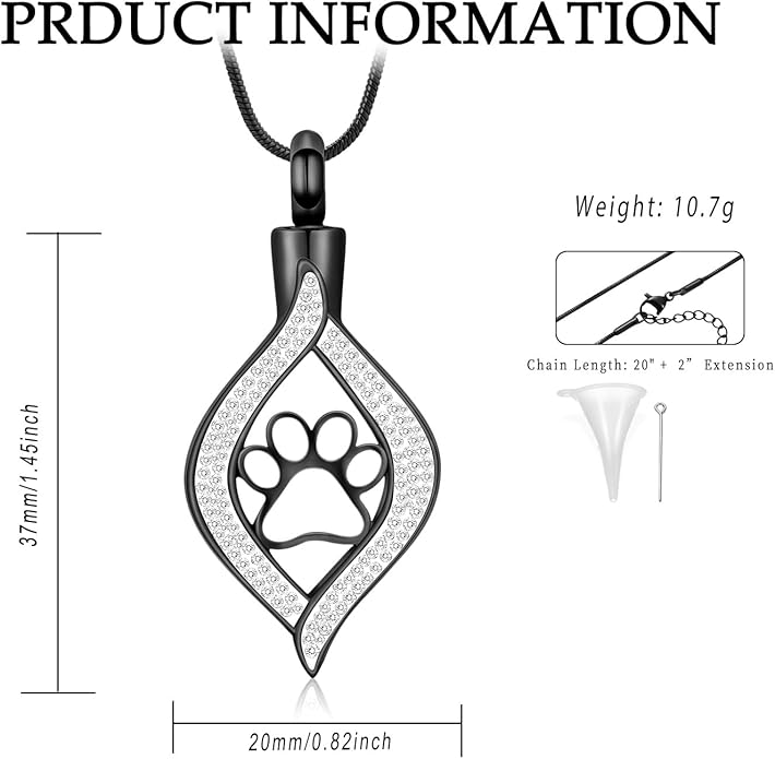 Cremation Jewelry for Ashes The Eye of My Heart Urn Necklace Keepsake with Dog/Cat Paw Memorial Urn Jewelry Stainless Steel Necklace Memorial for Pet Gift for Men Women
